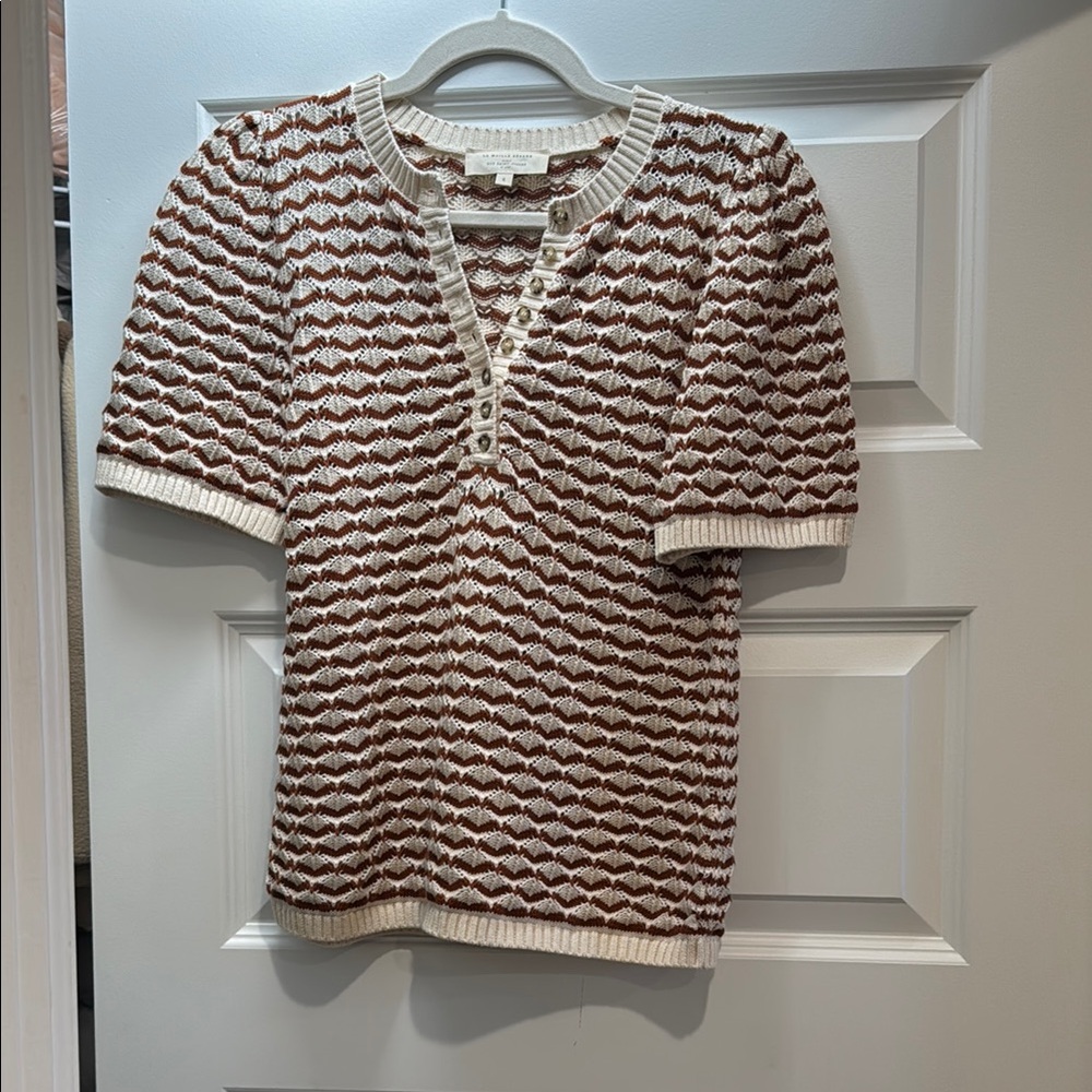 Brown rust and Cream Knit Short Sleeve Top